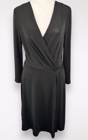 BCBG MaxAzria Jordana Dress Faux Wrap Black Midi Stretch Small