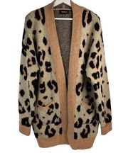 4Sienna Size L Cardigan Sweater Leopard Animal Print Open Front Knit Soft Casual