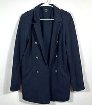 River Island Navy Blue 100% Cotton Blazer Jacket Size 8