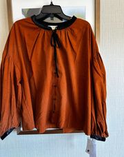 Velvet Trim Blouse Plus Size New