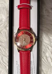 Manhattan by  Wristwatch Red Buckle Band Roman Numerals Gold Tone