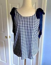 Blue and White Checkered Sleeveless Shirt Size Medium