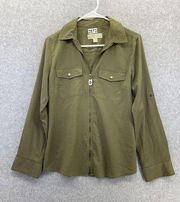 MK Michael Kors Women's Blouse Solid Olive Green Medium Long Sleeve Zipper