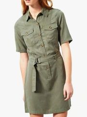 MISS SELFRIDGE DENIM Dress Size 10 Khaki Army Green Button Down Belt Mini Shirt