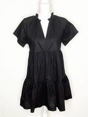 BB Dakota by Steve Madden Black Short Sleeve Tiered Ruffle Neckline Dress Small