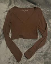 Areopostale Brown Cropped Shirt