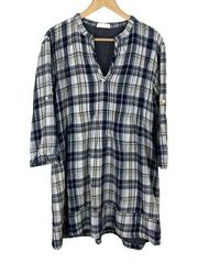 CP Shades Tunic Top Womens Large Blue Plaid Gauze Flannel Relaxed Fit Pin Tuck