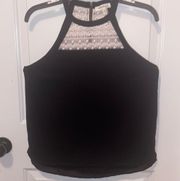 Monteau Black Racer Tank with Lace Panel