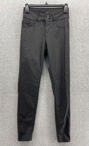 Blue Savvy Women's Pleather Skinny Pants 25x27 Solid Black