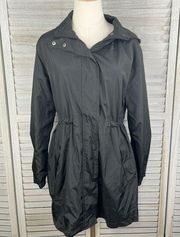 A NEW DAY Water Resistant Rain Jacket w Cinched Waist Black-Medium