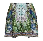 Camilla Sz XS Tropical Printed Silk Crepe Lace Up High Rise Shorts