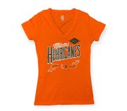 Miami Hurricanes Football Orange Womens Vcut T-Shirt Short Sleeve