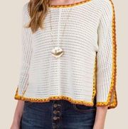 Alya Crochet Trimmed Knit Retro Oversized Slouchy Cropped Boho Top