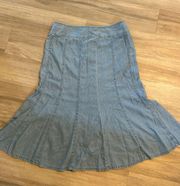 pleated jean midi skirt