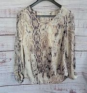 Hayden Ivory Black Snakeskin Scoop Neck Long Sleeve Women's Blouse Size Small