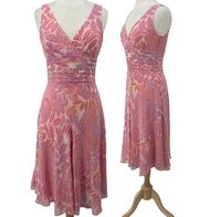 Vintage Y2k Dressbarn Silk Dress Floral Pattern Fit & Flare V Neck Pink Womens 6