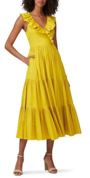 Kate Spade • Poplin Ruffle Tiered Dress mustard yellow gold cotton maxi midi