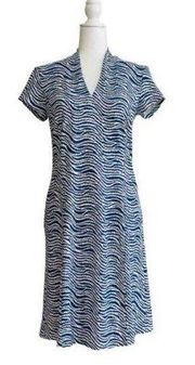 J. McLaughlin Dress Ivana Blue Radio Wave Catalina Cloth Cap Sleeve V-Neck Small