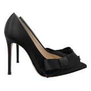 Gianvito Rossi Heels Kyoto Black Satin Pointed Toe Pumps with Bow Detail Shoes