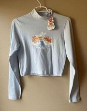 Teddy Fresh X Care Bears Long Sleeve Collared Crop in Baby Blue Size Medium