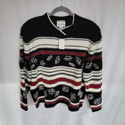 Christopher & Banks Vintage Black White Hand Embroider Women's Sweater Size XL