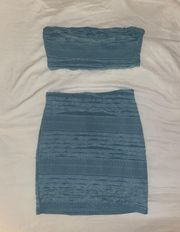 blue two piece skirt set 