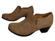 Natural Soul Tan Heeled Clog Bootie Shoes Ankle Side Zip Vegan Leather Size 7.5