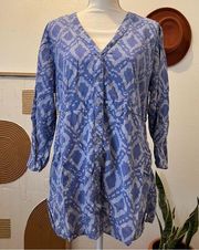 Fresh Produce Blue Cotton Boho Printed Oversized Long Sleeve Tunic Top