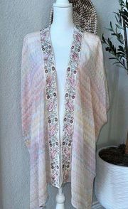 Sheer Soft Pastel Embroidered Oversized Kimono One Size