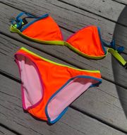 Amazon Bright orange multi colored strap bikini