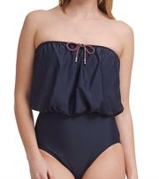 TOMMY HILFIGER Women's Navy Blue Blouson  One Piece Swimsuit 16 NEW