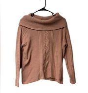 Jeanne Pierre L Pink Cable Knit Chunky Sweater Fold Over Turtle Neck Long Sleeve