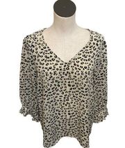 Zac & Rachel blouse animal print long sleeve blouse V Neck leopard Top Sz M