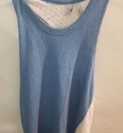 ZELLA size extra small blue tank top with white open eyelet back BUST 34 inches