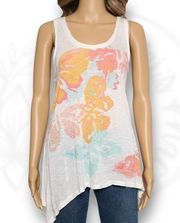 Chelsea & Violet Butterfly Print Asymmetrical Tank Top White & Orange SIze M