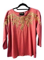 Bob Mackie Pink and Gold Rhinestone Embroidered Women's Top Size Medium