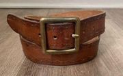 Old Navy Brown Genuine Italian Leather Studded Belt ~ Brass Buckle ~ Size L