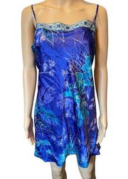 California Dynasty Vintage Y2K Ethereal Blue Boho Dreamy Floral Silky Slip Dress