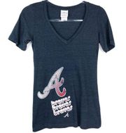 5th & Ocean Atlanta Braves Blue Logo Spell Out Short Sleeve Shirt Small