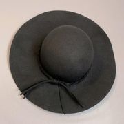 Black Wool Hat with Suede Lace detail OS