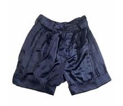 MARC by MARC JACOBS High Waist Cuffed Pleated Belted Silk Shorts in Indigo Sz 2