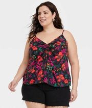 Ava & Viv Cinched Tank Top -Black Floral Women's 3X NWT