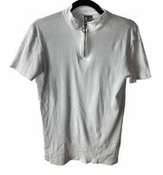 ASOS Shirt Womens Small Tall White Ribbed Quarter Zip Polo Short Sleeve Cotton