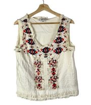 Boutique  Cory White Lace Embroidered Scoop Neck Tank Top M