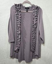 Cable & Gauge Purple Ruffle Ribbed Knit Open Front Women's Cardigan Size 1X