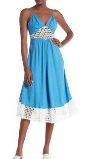 Line & Dot Dress Large Eyelet Blue Midi Lace Tank NWT Boho Summer Sleeveless