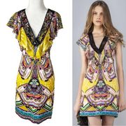 Roberto Cavalli Silk Lace V Neck Mini Dress Size 4 38 Multicolored Aztec Print