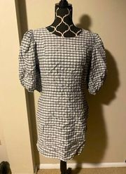 Lulus EUC  Checks Appeal Black Gingham Seersucker Puff Sleeve Mini Dress size XL