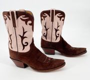 Lucchese Classics Pink Brown Suede Mid-Calf Leather Western Cowgirl Boot size 8