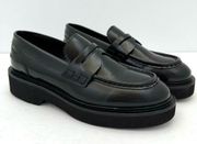 Aquatalia Black Leather Round Toe Platform Loafers Women's 7.5 NEW